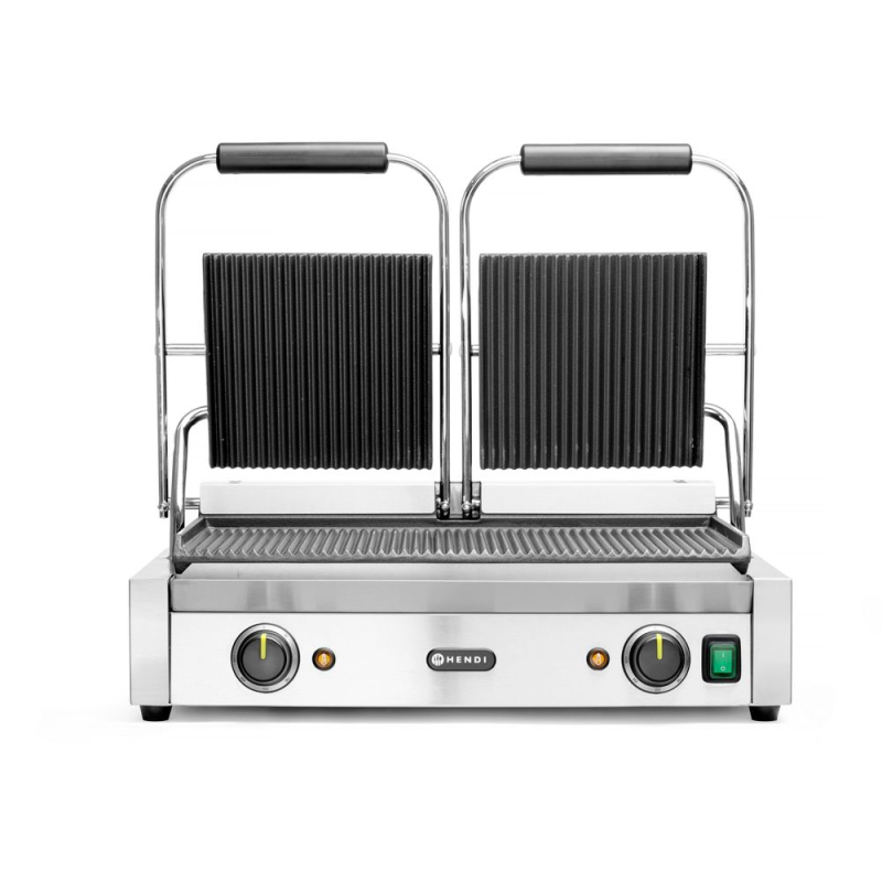 Grill de Contact Double Rainur&eacute;, Thermostats Ind&eacute;pendants, 3600W - Hendi