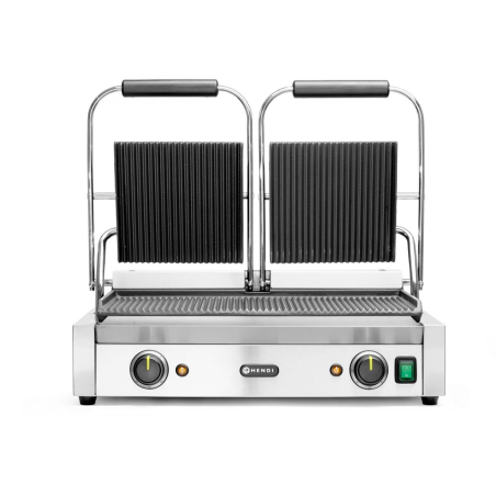 Grill de Contact Double Rainur&eacute;, Thermostats Ind&eacute;pendants, 3600W - Hendi