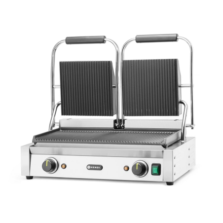 Grill de Contact Double Rainur&eacute;, Thermostats Ind&eacute;pendants, 3600W - Hendi
