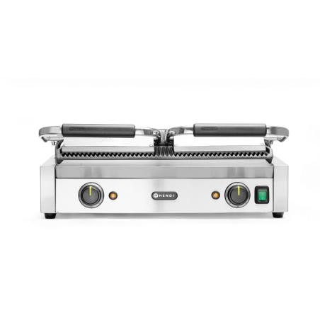 Grill de Contact Double Rainur&eacute;, Thermostats Ind&eacute;pendants, 3600W - Hendi