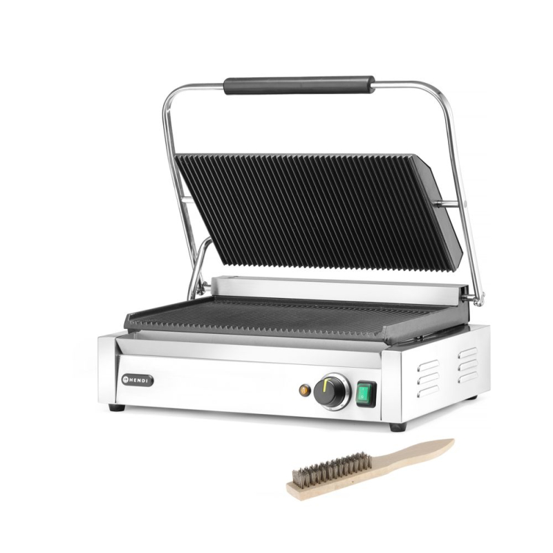 Grill de Contact Panini XL Professionnel, Rainur&eacute;, 2700W - Hendi