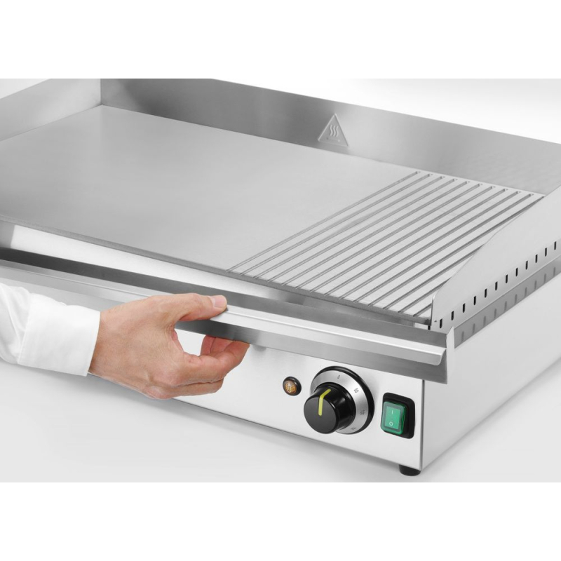 Grill &eacute;lectrique professionnel 3500W Kitchen Line, Surface 1/3 rainur&eacute;e 2/3 lisse - Hendi