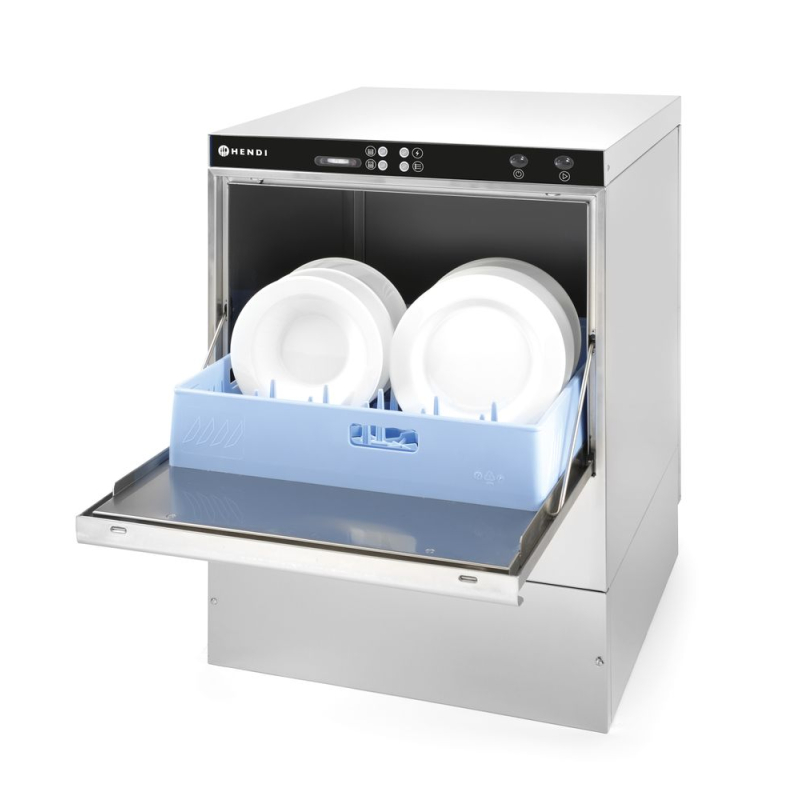 Lave-vaisselle professionnel 50x50, &eacute;lectrom&eacute;canique, 400V/6600W, avec pompe doseuse - Hendi