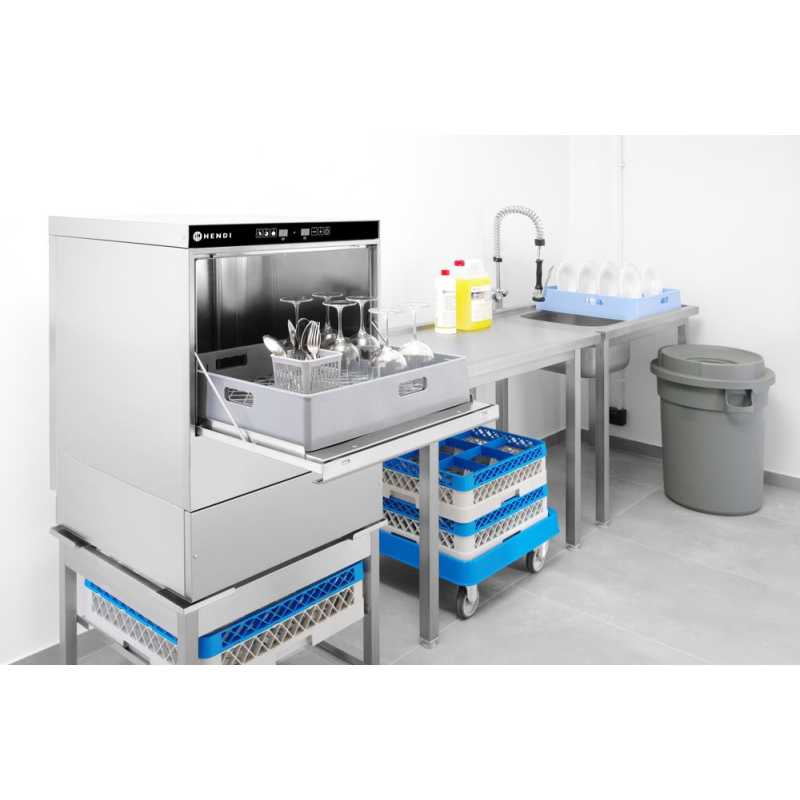 Lave-verre professionnel 40x40 &eacute;lectronique rin&ccedil;age &agrave; froid - Hendi