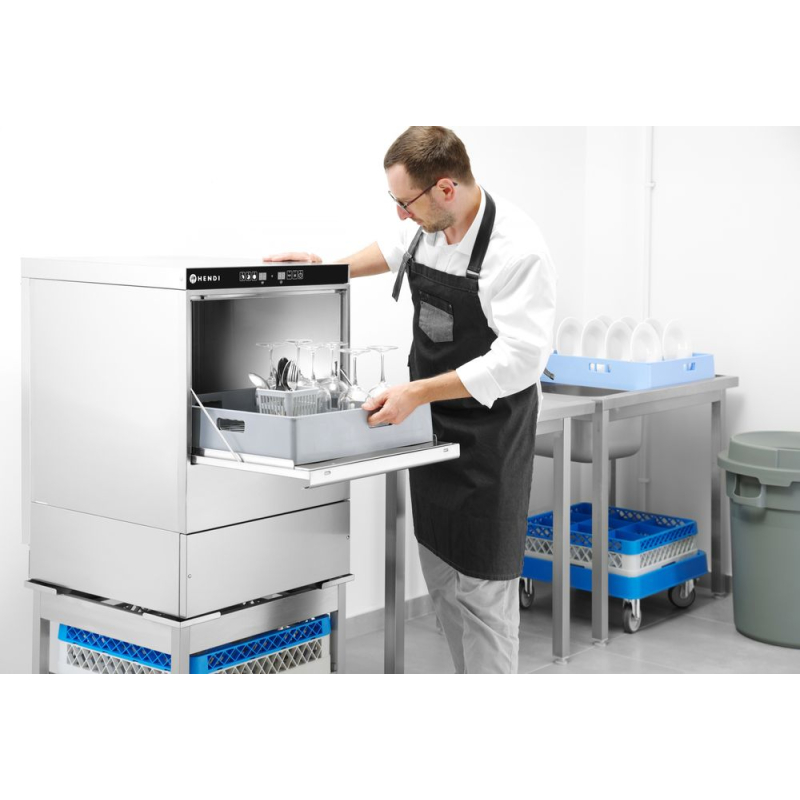 Lave-verre professionnel 40x40 &eacute;lectronique rin&ccedil;age &agrave; froid - Hendi
