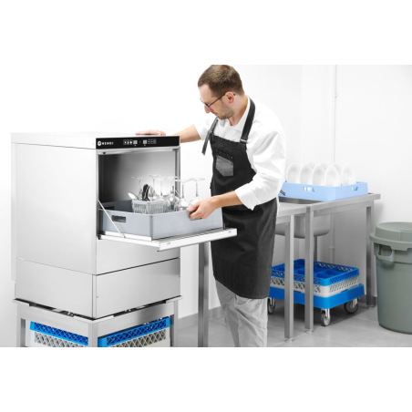 Lave-verre professionnel 40x40 &eacute;lectronique rin&ccedil;age &agrave; froid - Hendi