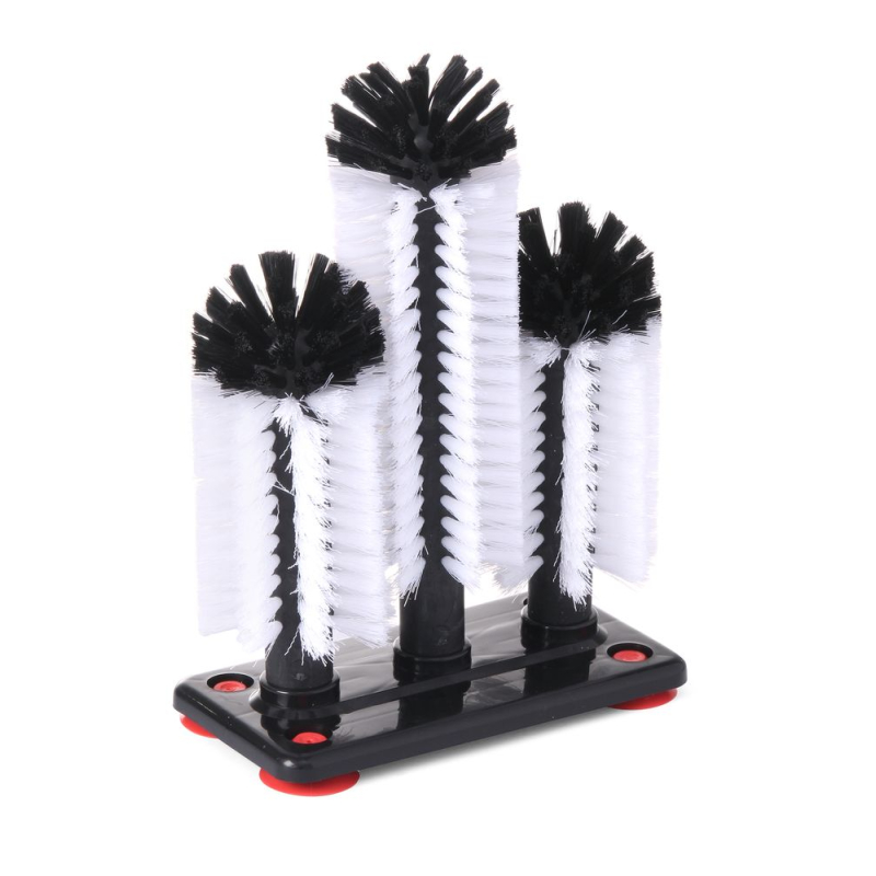 Lave-verres manuel BarUp en plastique avec 3 brosses nylon et ventouses, 190x100x(H)250mm - Hendi