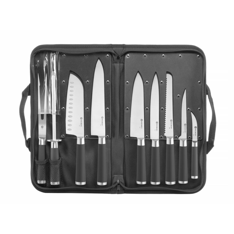 Mallette de Couteaux Professionnels 9 Pi&egrave;ces Acier Inoxydable Cuisine - Hendi