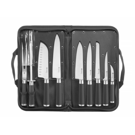 Mallette de Couteaux Professionnels 9 Pi&egrave;ces Acier Inoxydable Cuisine - Hendi