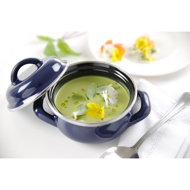 Marmite &agrave; Soupe/Sauce &Eacute;maill&eacute;e Bleue 0,6L ⌀120mm avec Couvercle - Hendi