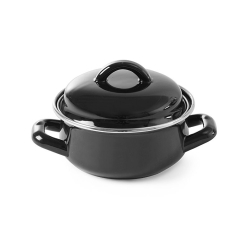 Marmite &agrave; soupe/sauce &eacute;maill&eacute;e noire avec couvercle, 0,8L, ⌀140mm - Hendi
