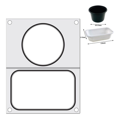 Matrice de Scellage Professionnelle Aluminium 2 R&eacute;cipients (178x113 mm et &oslash;115 mm) - Hendi