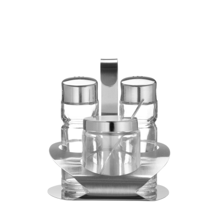 M&eacute;nag&egrave;re 3 pi&egrave;ces Sel Poivre Moutarde avec Cuill&egrave;re Inox Poli Mat - Hendi