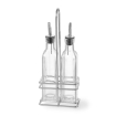 M&eacute;nag&egrave;re huile vinaigre 2 bouteilles verre verseurs inox, support fer chrom&eacute; - Hendi