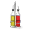 M&eacute;nag&egrave;re huile vinaigre 2 bouteilles verre verseurs inox, support fer chrom&eacute; - Hendi