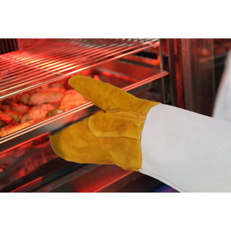 Moufles de Barbecue Professionnelles en Cuir R&eacute;sistantes &agrave; la Chaleur, Taille XL - Hendi