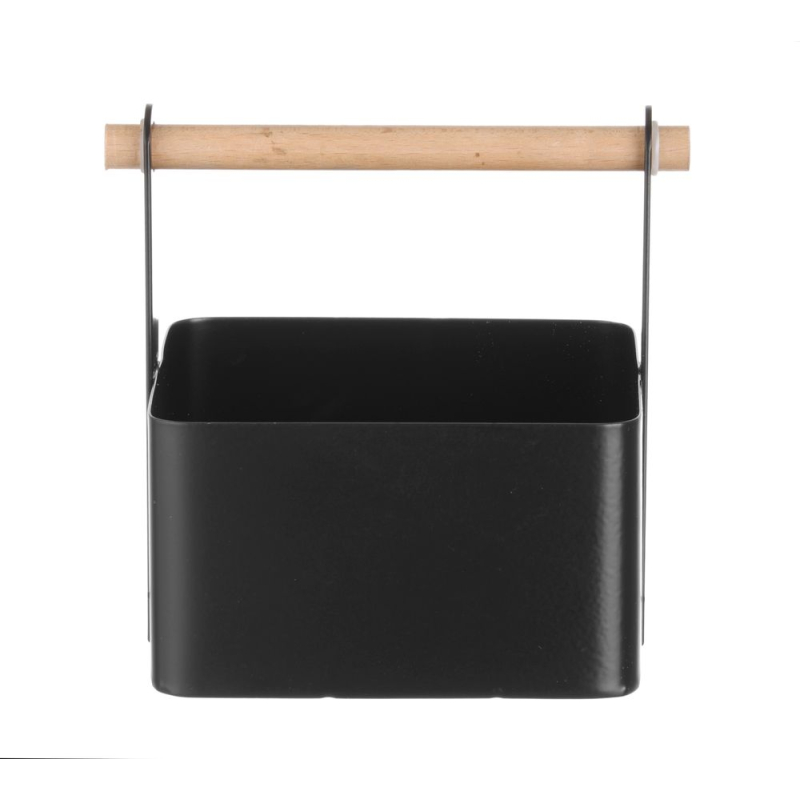 Organisateur de Table Noir Mat avec Poign&eacute;e en Bois, 170x130x(H)160mm - Hendi