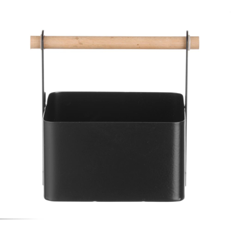 Organisateur de Table Noir Mat avec Poign&eacute;e en Bois, 170x130x(H)160mm - Hendi