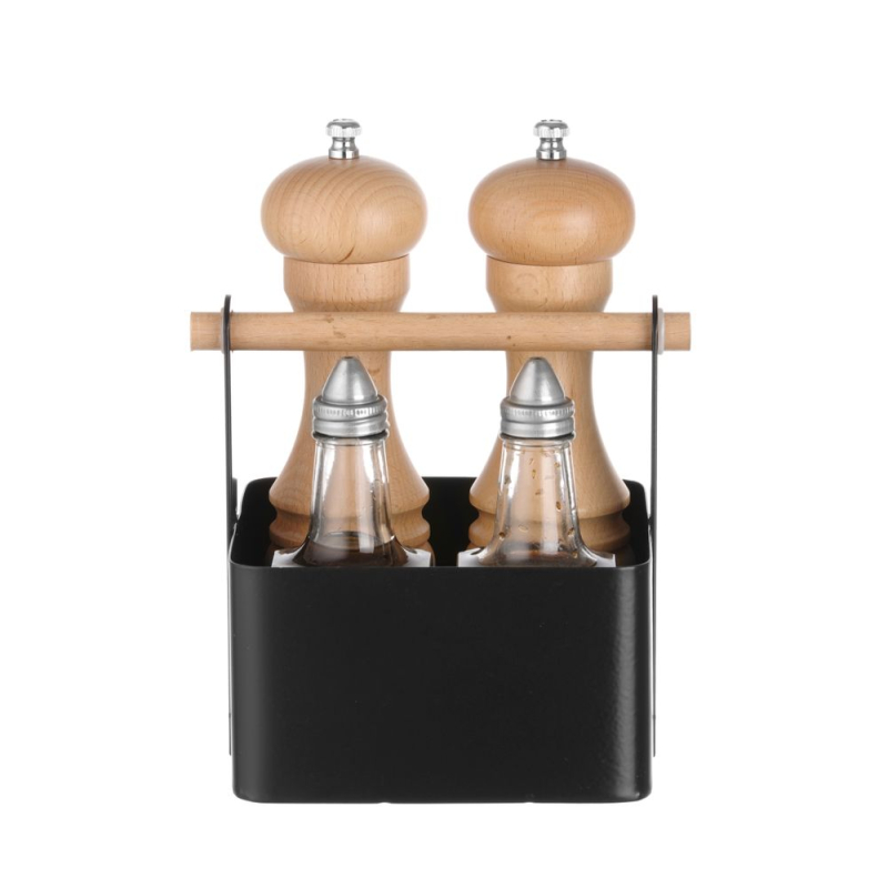 Organisateur de Table Noir Mat avec Poign&eacute;e en Bois, 170x130x(H)160mm - Hendi