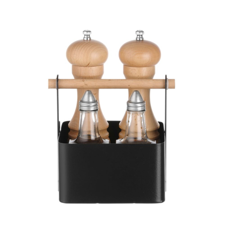 Organisateur de Table Noir Mat avec Poign&eacute;e en Bois, 170x130x(H)160mm - Hendi