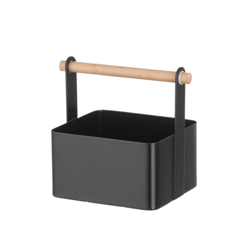Organisateur de Table Noir Mat avec Poign&eacute;e en Bois, 170x130x(H)160mm - Hendi