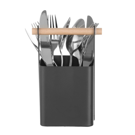 Organisateur de table porte-couverts &eacute;pices, poign&eacute;e en bois, noir mat - Hendi