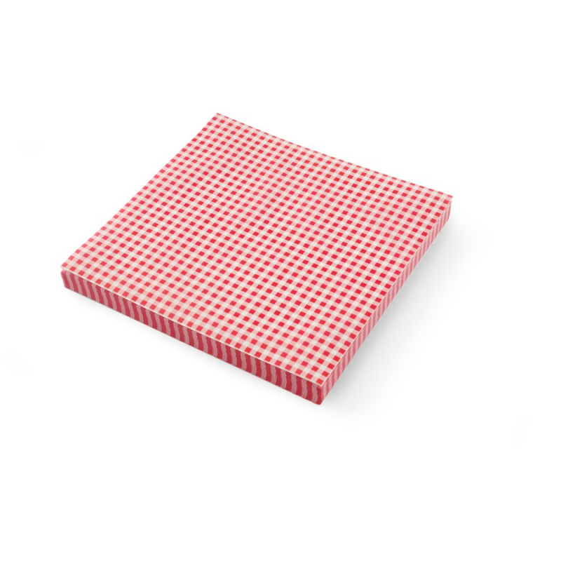 Papier ingraissable alimentaire motif carreaux rouge et blanc 305x305mm, 500 pi&egrave;ces - Hendi