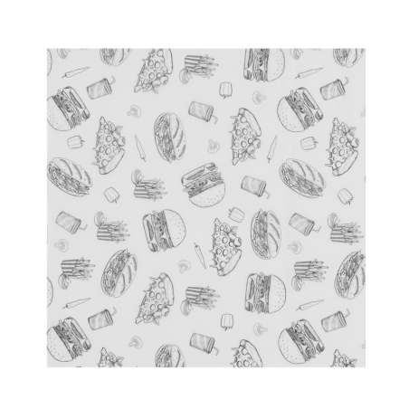 Papier ingraissable alimentaire motif fast food noir et blanc, 305x305mm, 500 feuilles - Hendi