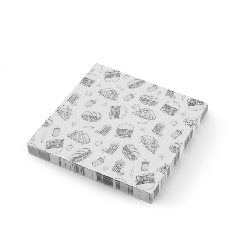 Papier ingraissable alimentaire motif fast food noir et blanc, 305x305mm, 500 feuilles - Hendi