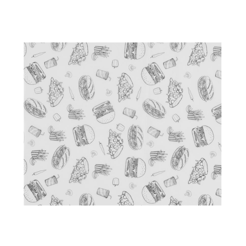 Papier ingraissable alimentaire motif fast-food noir/blanc, 200x250mm, lot de 500 feuilles - Hendi