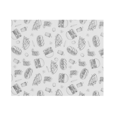 Papier ingraissable alimentaire motif fast-food noir/blanc, 200x250mm, lot de 500 feuilles - Hendi
