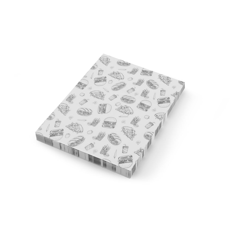 Papier ingraissable alimentaire motif fast-food noir/blanc, 200x250mm, lot de 500 feuilles - Hendi