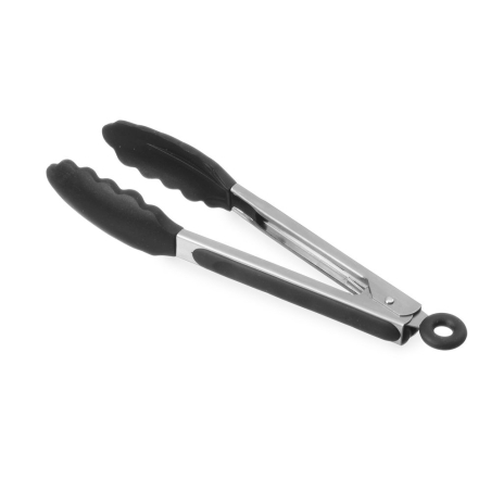 Pince de service silicone noir, soft-grip, r&eacute;sistant &agrave; la chaleur (L 267mm) - Hendi