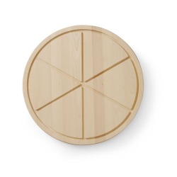 Planche &agrave; d&eacute;couper &agrave; pizza en bois de h&ecirc;tre, diam&egrave;tre 500mm, avec guides de coupe pour 6 parts - Hendi