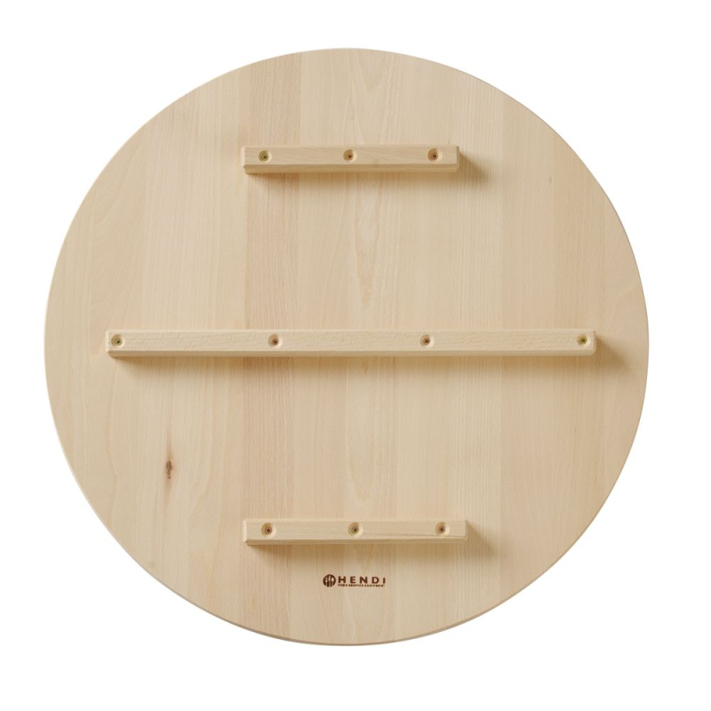 Planche &agrave; d&eacute;couper &agrave; pizza en bois de h&ecirc;tre, diam&egrave;tre 500mm, avec guides de coupe pour 6 parts - Hendi