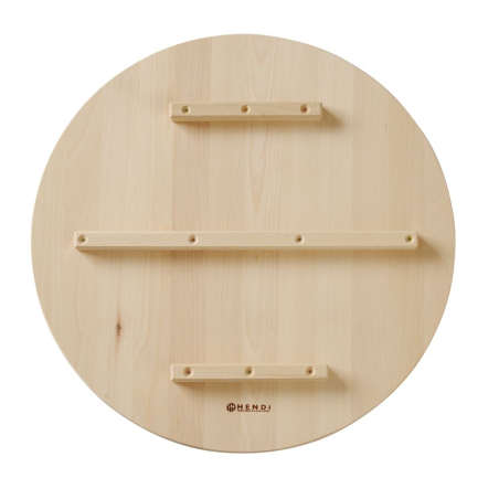 Planche &agrave; d&eacute;couper &agrave; pizza en bois de h&ecirc;tre, diam&egrave;tre 500mm, avec guides de coupe pour 6 parts - Hendi
