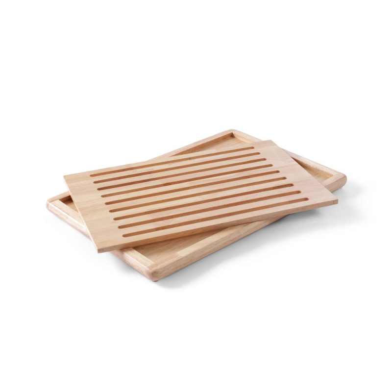 Planche &agrave; Pain Professionnelle en Bois d'H&eacute;v&eacute;a, Grille Amovible, 475x322mm - Hendi