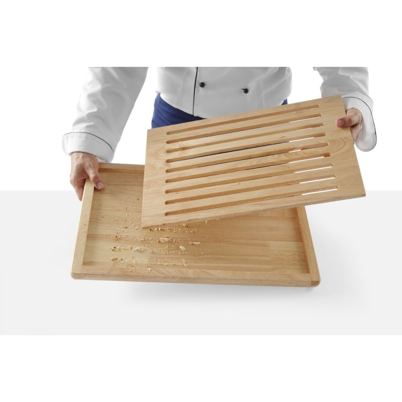 Planche &agrave; Pain Professionnelle en Bois d'H&eacute;v&eacute;a, Grille Amovible, 475x322mm - Hendi
