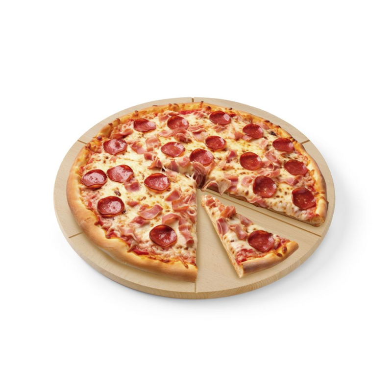 Planche &agrave; pizza en bois de h&ecirc;tre avec rainures, diam&egrave;tre 400mm - Hendi