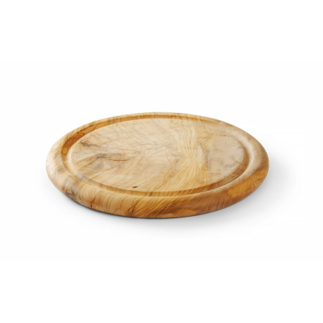 Planche &agrave; Servir en Bois d'Olivier, Ronde ⌀260mm, avec Rigole Anti-Goutte - Hendi