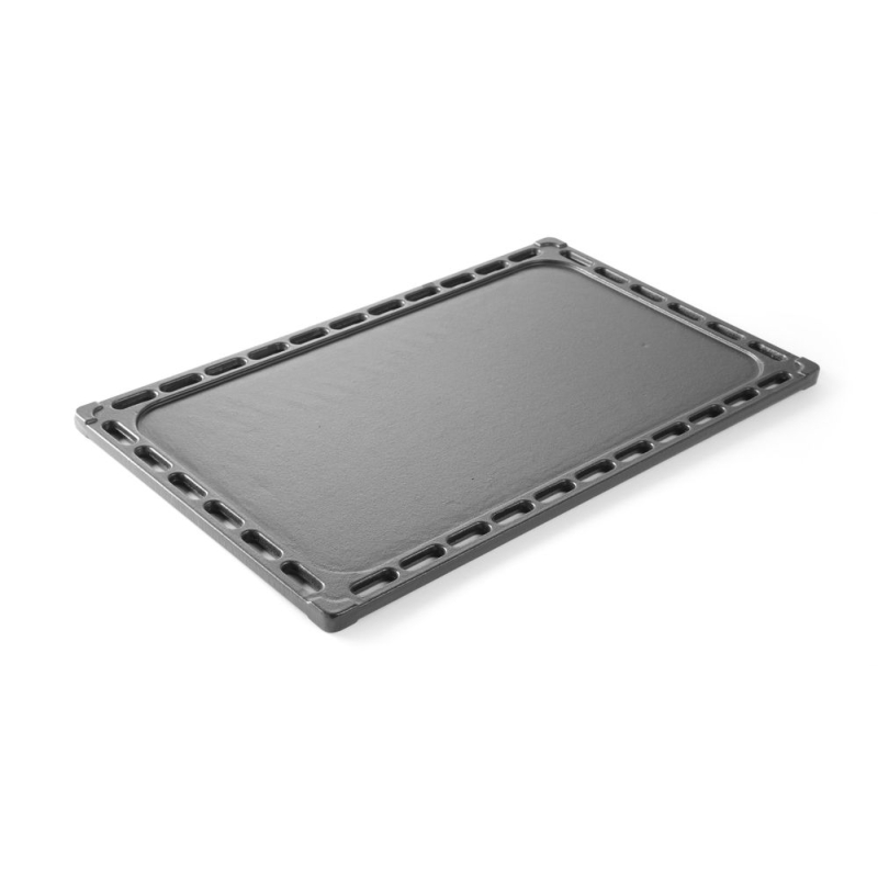 Plaque Gril R&eacute;versible en Fonte GN 1/1 (325x530mm) pour Barbecue Green Fire - Hendi