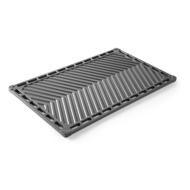 Plaque Gril R&eacute;versible en Fonte GN 1/1 (325x530mm) pour Barbecue Green Fire - Hendi