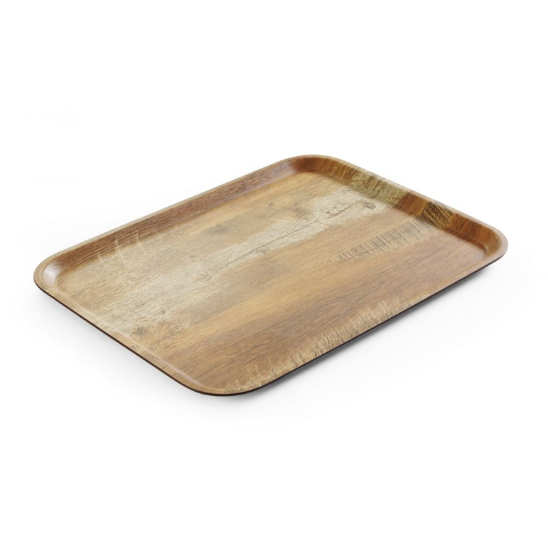 Plateau de service en m&eacute;lamine imprim&eacute; bois r&eacute;sistant 330x430mm - Hendi