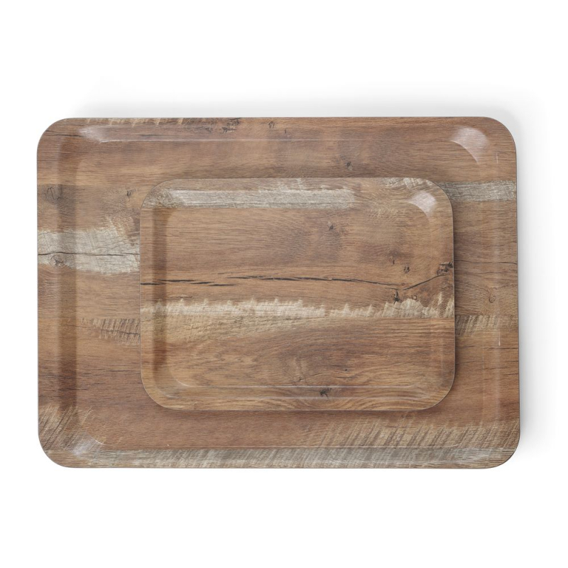 Plateau de Service en M&eacute;lamine Imprim&eacute; Bois, R&eacute;sistant aux Rayures, 240x340mm - Hendi