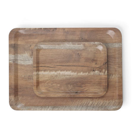Plateau de Service en M&eacute;lamine Imprim&eacute; Bois, R&eacute;sistant aux Rayures, 240x340mm - Hendi
