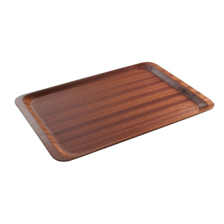 Plateau de service rectangulaire antid&eacute;rapant stratifi&eacute; Acajou 370x530mm - Hendi