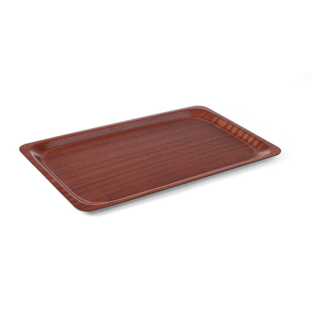 Plateau de service rectangulaire antid&eacute;rapant stratifi&eacute; Acajou 370x530mm - Hendi