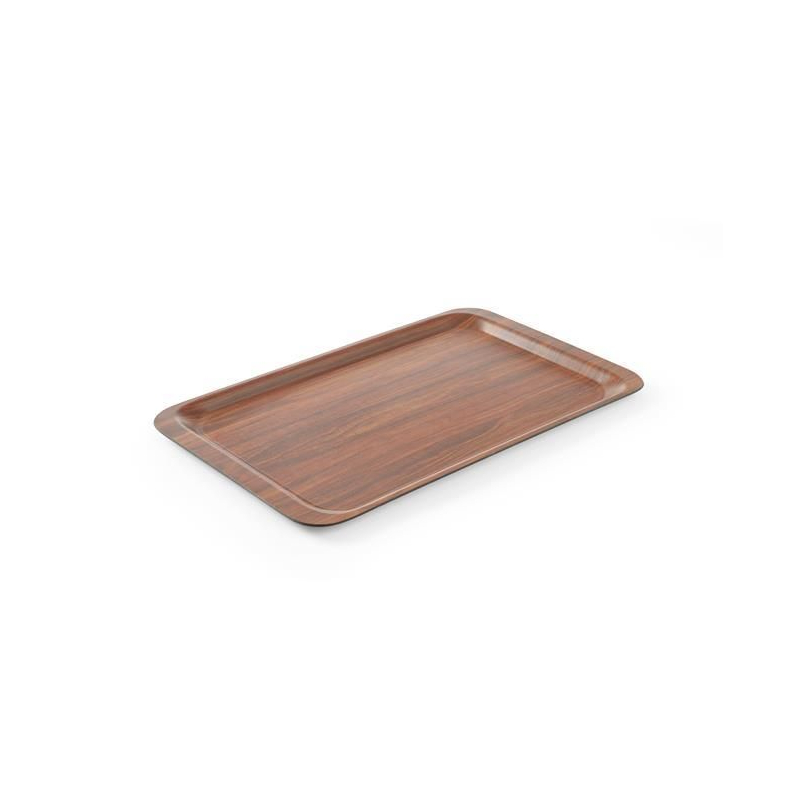 Plateau de service rectangulaire antid&eacute;rapant stratifi&eacute; Acajou 370x530mm - Hendi