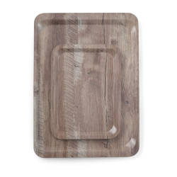 Plateau de service rectangulaire en m&eacute;lamine effet bois fonc&eacute; 370x530mm - Hendi