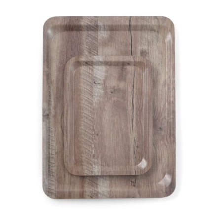 Plateau de service rectangulaire en m&eacute;lamine effet bois fonc&eacute; 370x530mm - Hendi